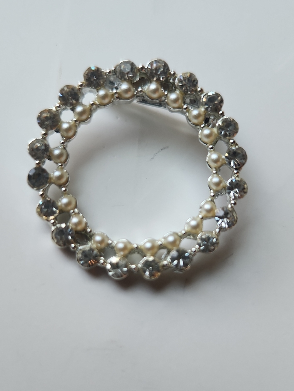 Silver & Pearl Round Crystal Brooch - Women Jewelry